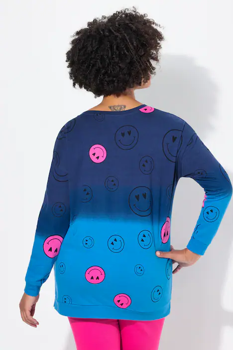 Sweatshirt, oversized, Farbverlauf Smiley, Langarm, dunkelblau