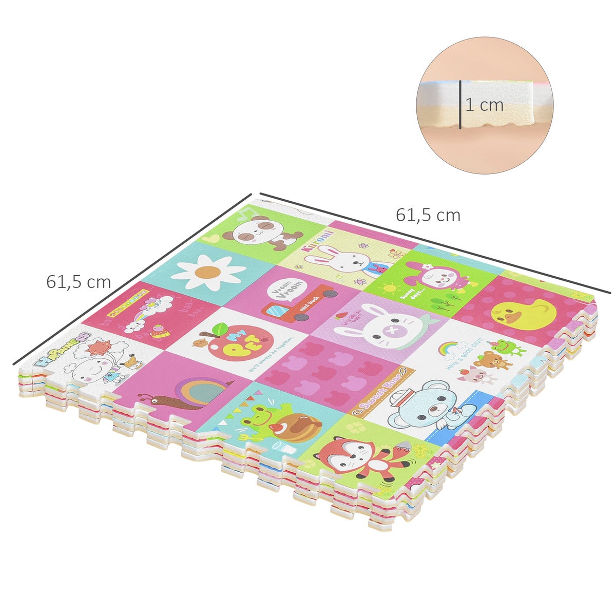 HOMCOM Puzzelmat voor baby's, speelmat voor kinderen, 61,5L x 61,5B x 1H cm, EVA, veelkleurig (snoep)