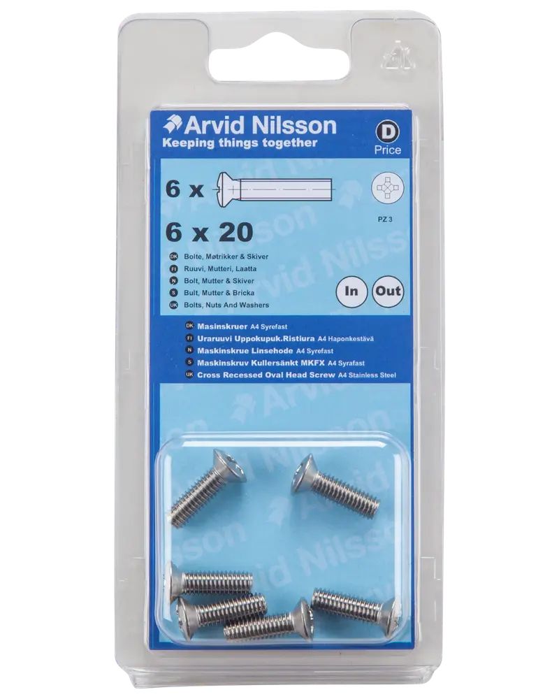 Arvid Nilsson Maskinskrue A4 LH M6 x 20 mm 6-pak