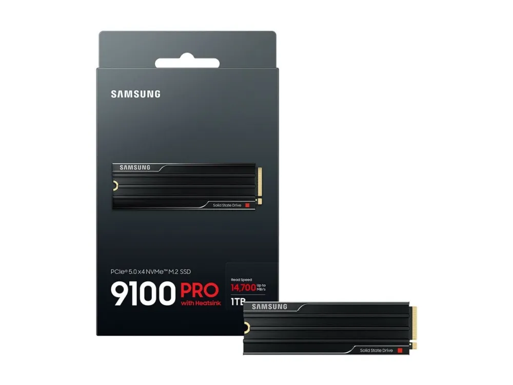 Samsung 9100 PRO MZ-VAP1T0 - SSD - krypteret - 1 TB - med køleplade - intern - M.2 2280 - PCI Express 5.0 x4 (NVMe) - 256-bit AES - TCG Opal Encryption 2.0 - sort