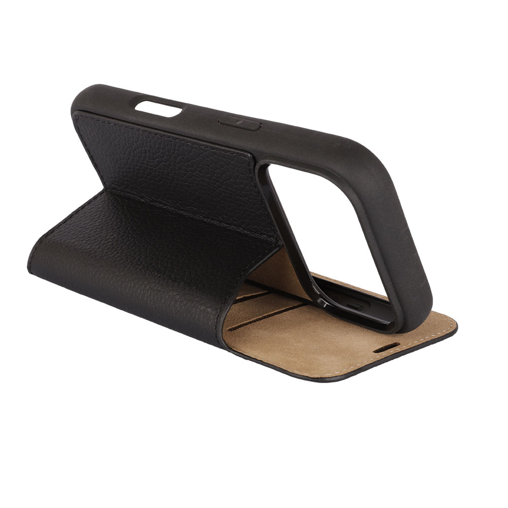 iPhone 17 Pro Max Echtleder Book Case Tasche Flip Cover Hand Made (MARCXIP17PROMAX-M01) - Schwarz