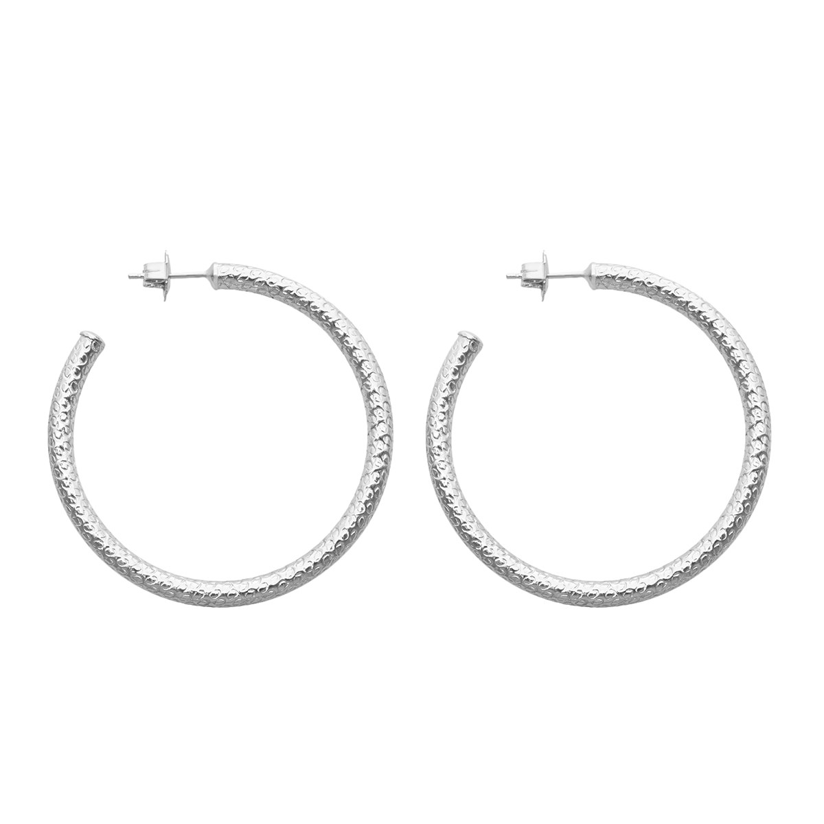 Boucles D'oreilles En Argent Créoles Tubes Python Grand Modèle Argenté Diamètre 43mm