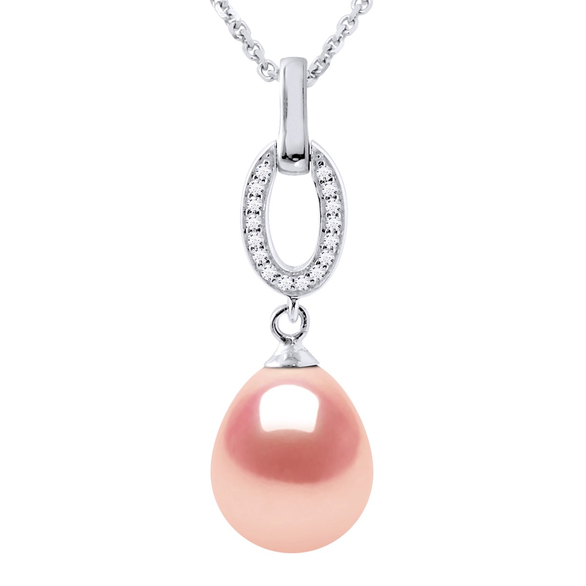 Collier NAVETTE Perle d'Eau Douce 9-10 mm Rose Joaillerie Argent 925