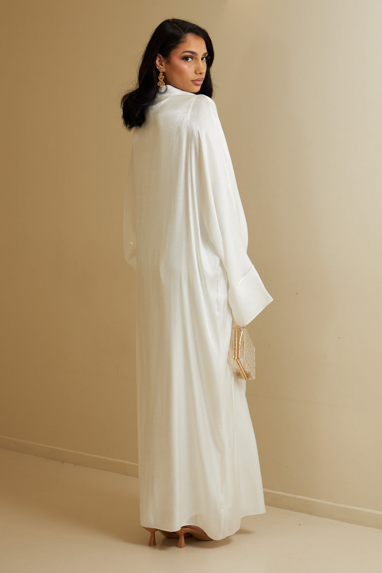 Ensemble 2 pièces abaya + gilet blanc satinée