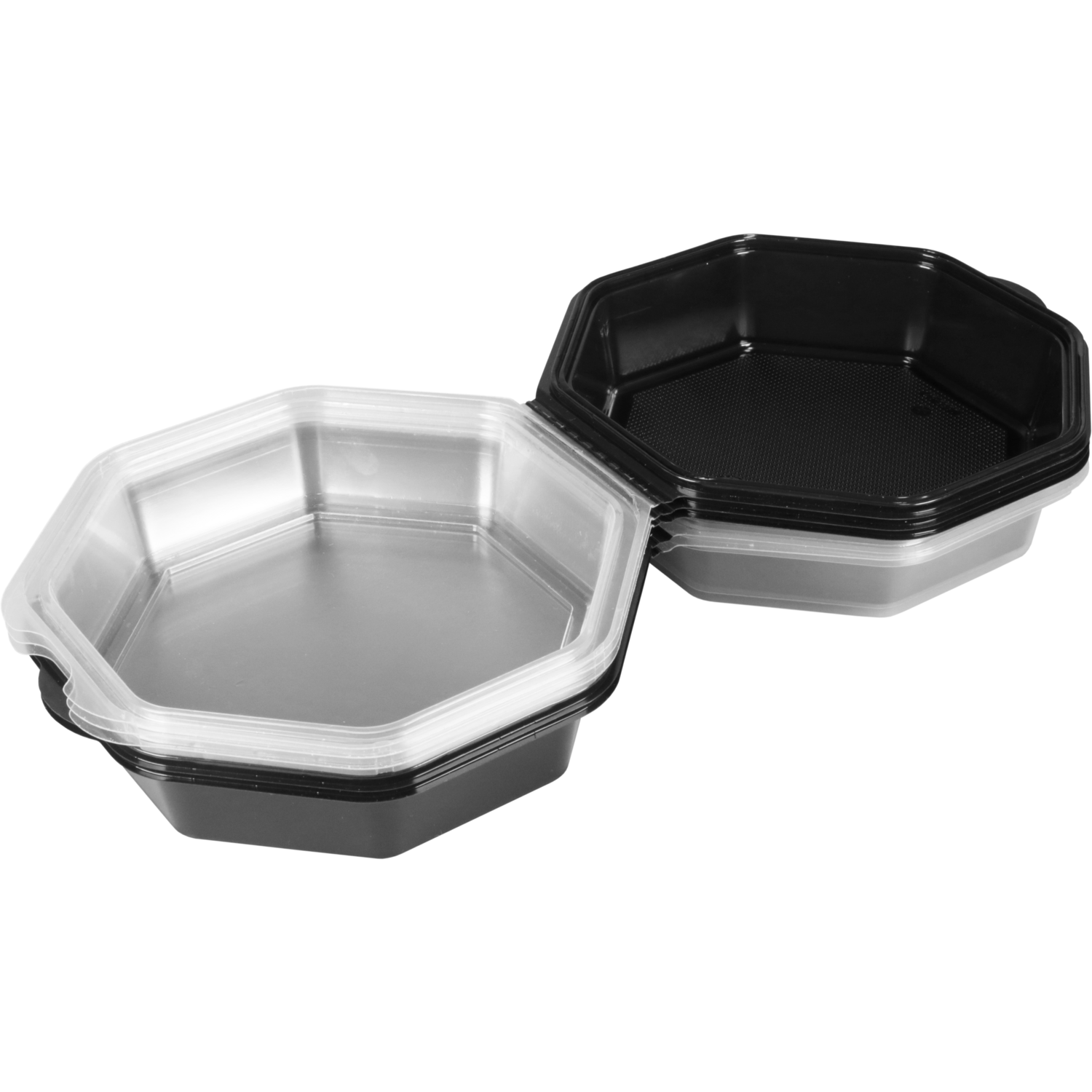 Bak, PS, 850ml, Ø190mm, incl. vaste deksel, octaviewbox, 80mm, zwart/transparant