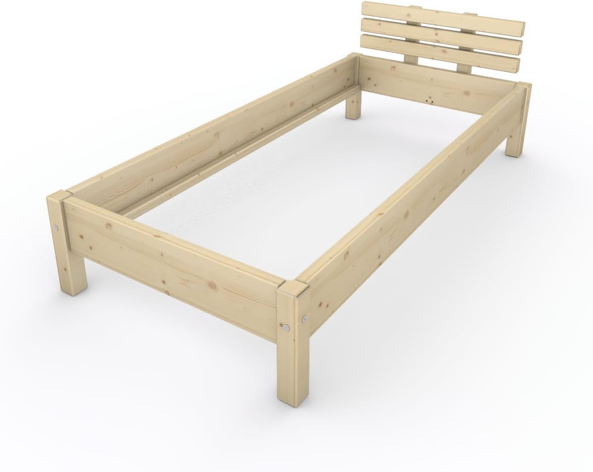TUGA - Holztech Marken Dübelbett Naturholzbett 300Kg Nannerl belastbar stabil Holzbett Bett Doppelbett 90 120 140 160 180 200 x 200 220 (90 x 200) 38 cm Höhe