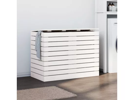 Panier à linge blanc 88,5x44x66 bois massif de pin