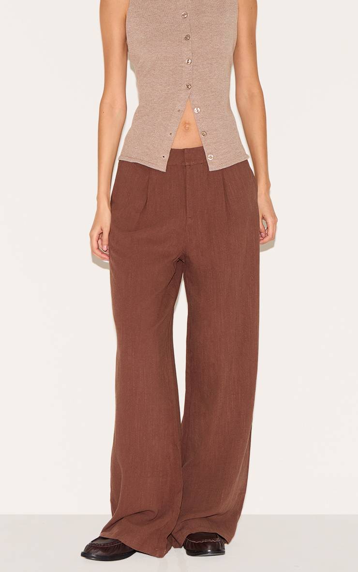 Dark Chocolate Pantalon Droit Ajusté En Mélange De Lin