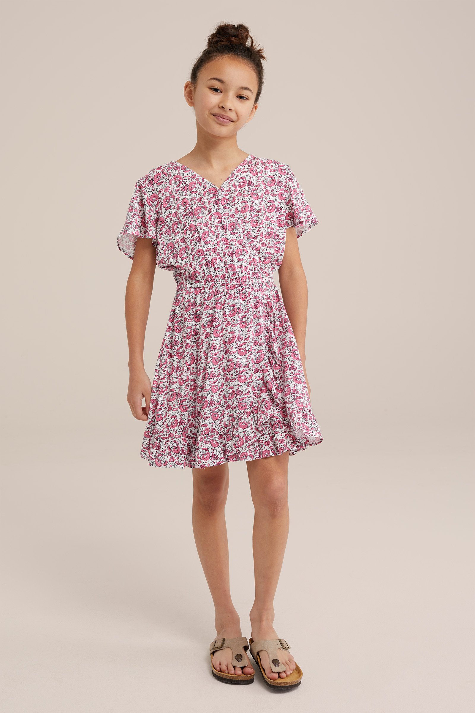 Meisjes jurk met dessin WE Fashion Roze