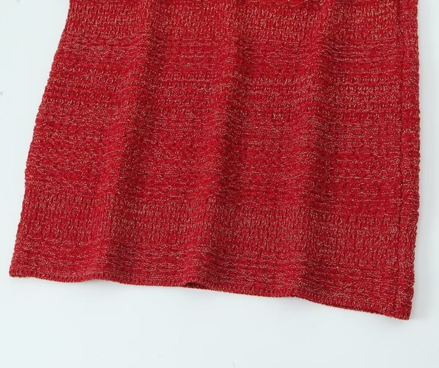 Sensarra - Spaghettibandjes Melange Cutout Knit Midi Schede Jurk