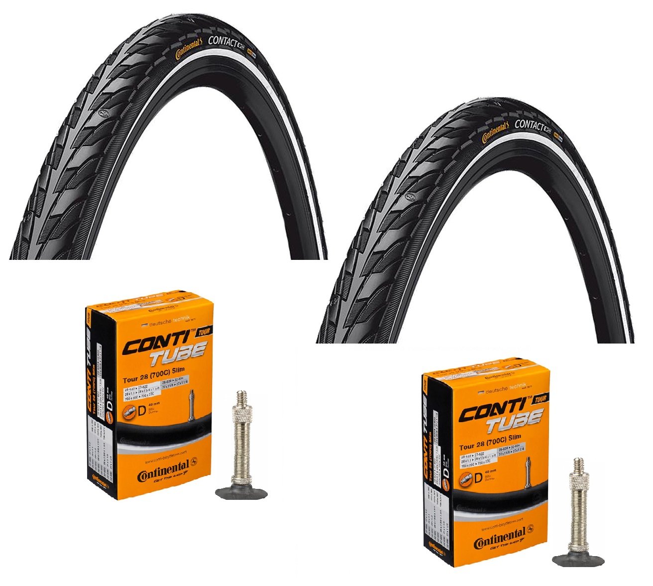 2 Dæk + 2 Slanger Continental Contact 700x35C (37-622) med refleks dunlop ventil