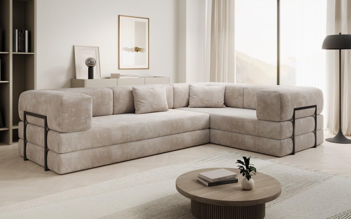 Luxusbetten24 Designer Sofa Lazy L Closed in Cord Beige