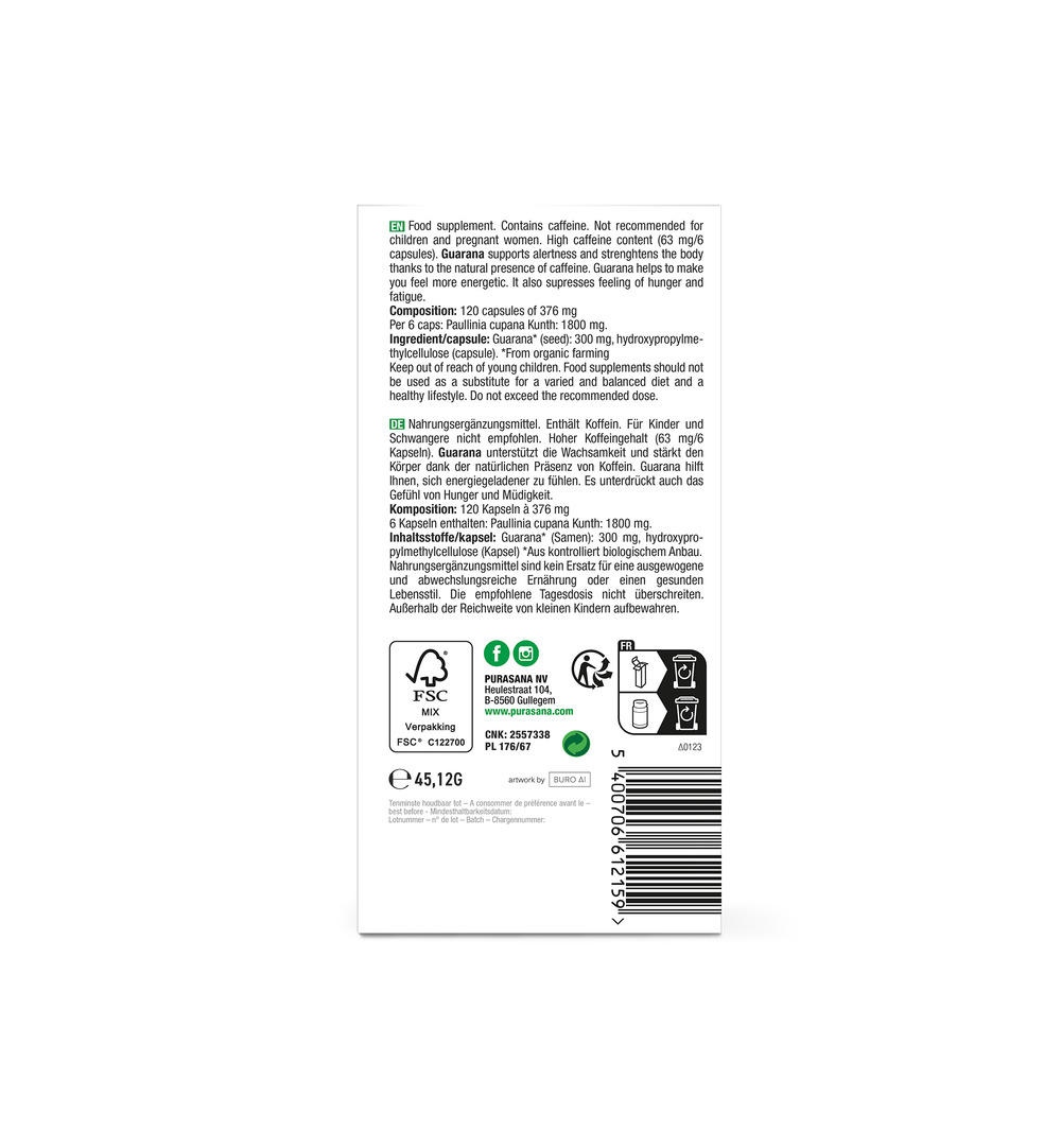 Purasana Guarana Vegan Bio (120 vega capsules)