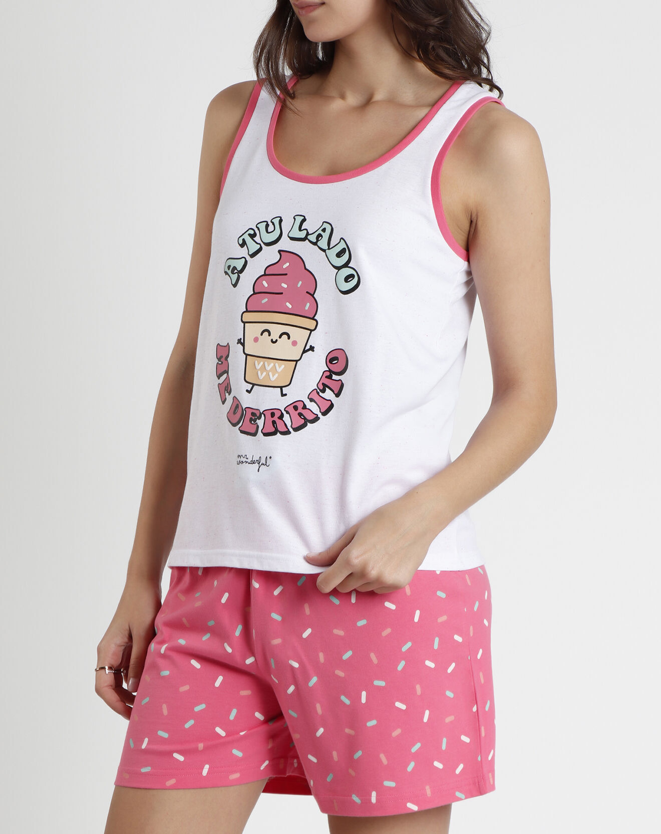 Mr Wonderful Pyjama Débardeur & Short Gwendoline blanc/rose