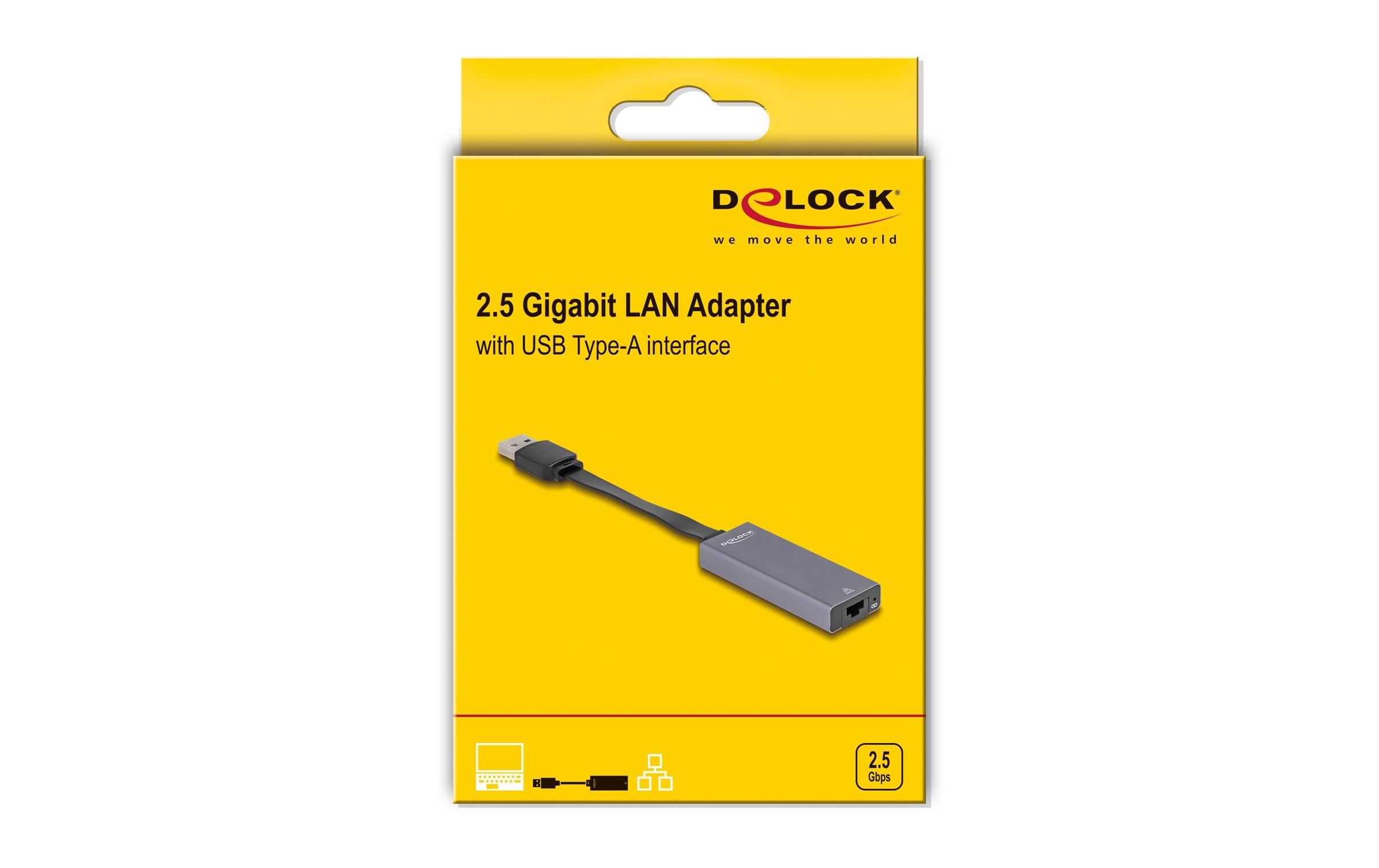 Netzwerk-Adapter USB Typ-A - RJ45, 2.5 GbpsDelock USB Typ-A Adapter zu 2.5 Gigabit LAN slim