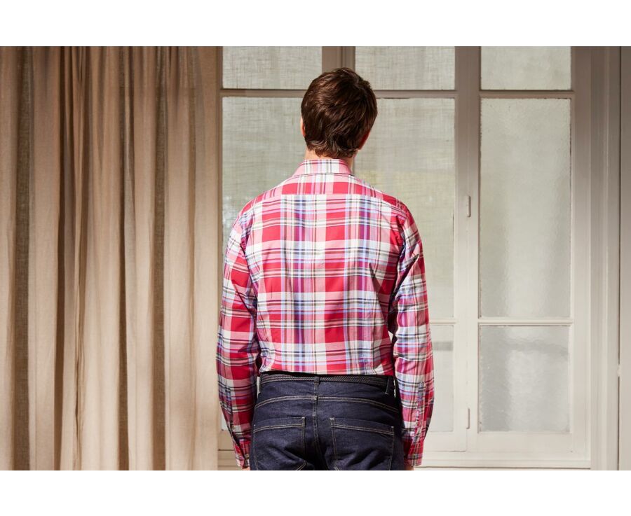 Chemise à carreaux homme bleue clair et rouge - MALVYN