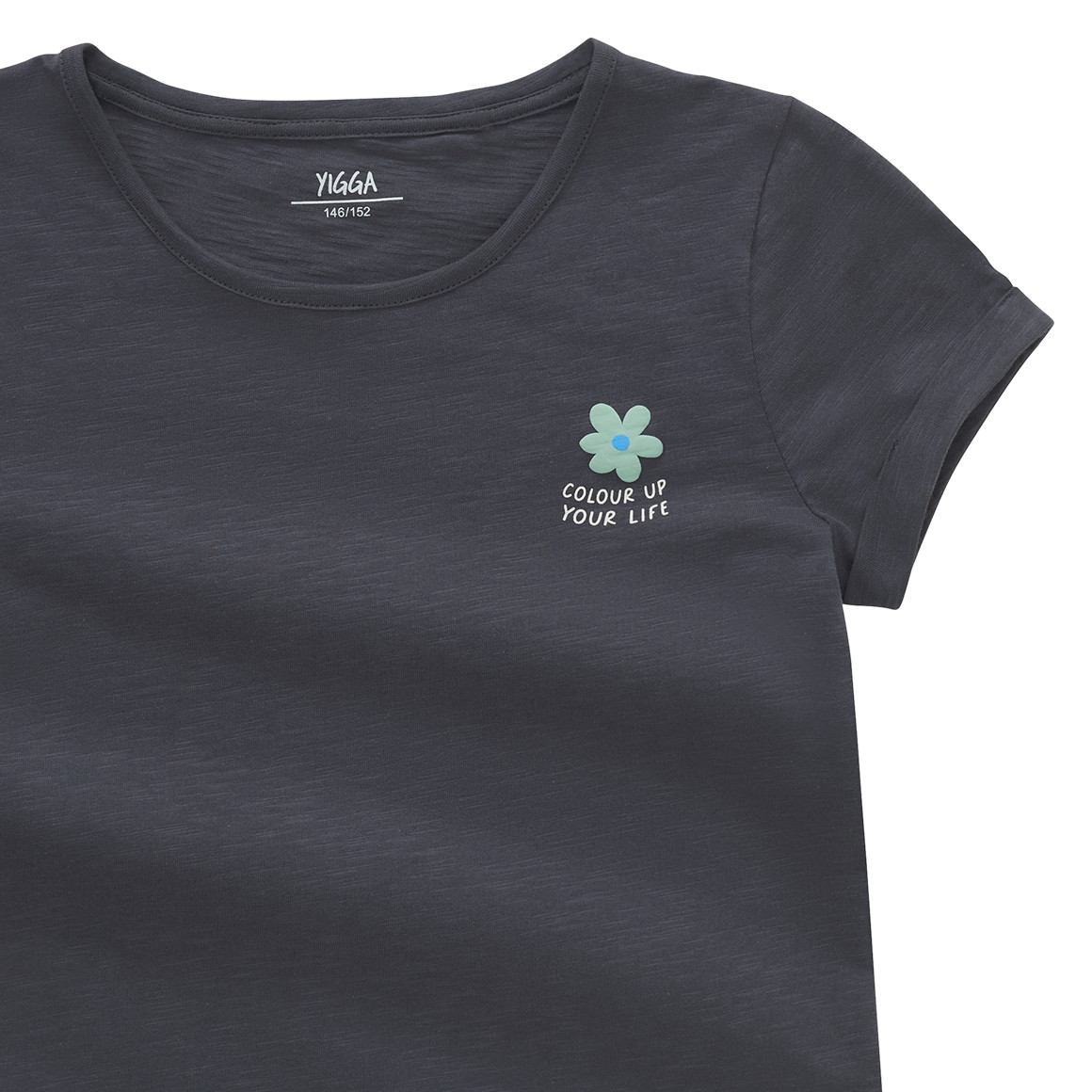 Yigga Mädchen T-Shirt mit Blumen-Print dunkelgrau