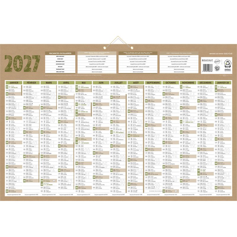 Calendrier annuel mural année 2027 - natura - 43 x 65 cm