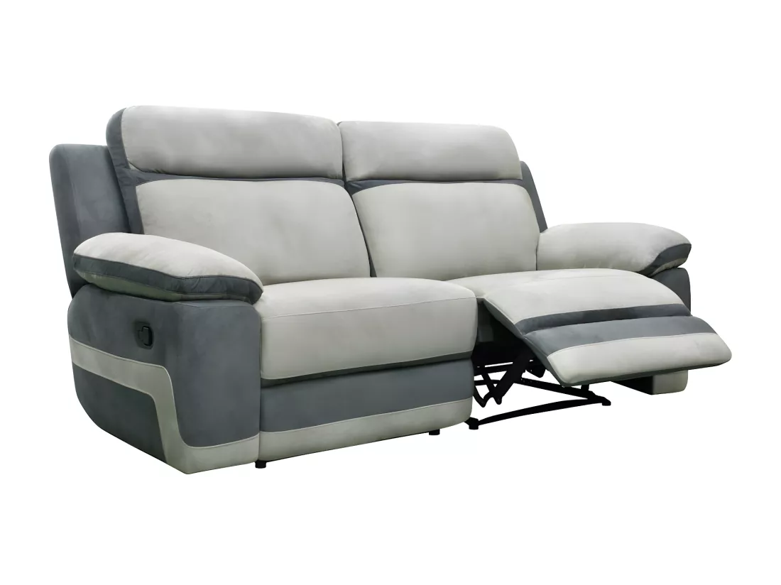Canapé 3 places relax en microfibre gris clair et bandes anthracites TALCA