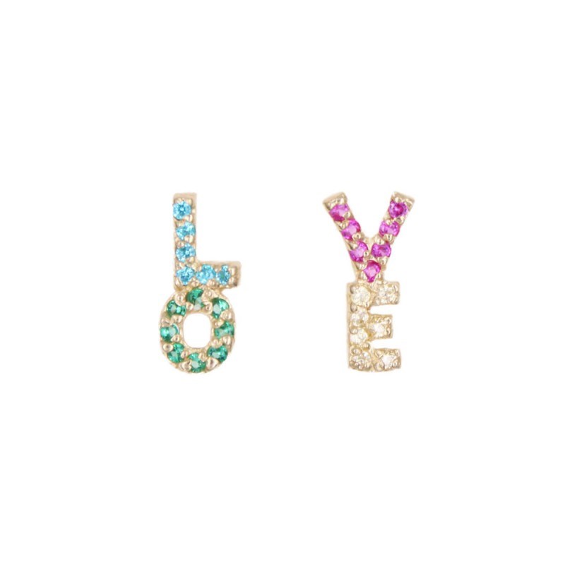 Boucles d'Oreilles Or Jaune Zirconiums - LOVE