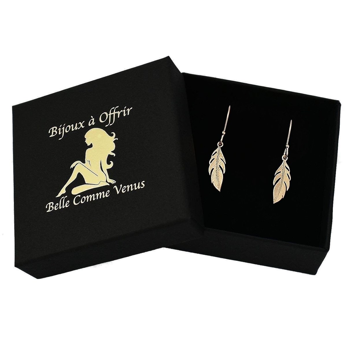 Boucles d'oreilles pendantes plume Plaqué OR 750 3 microns