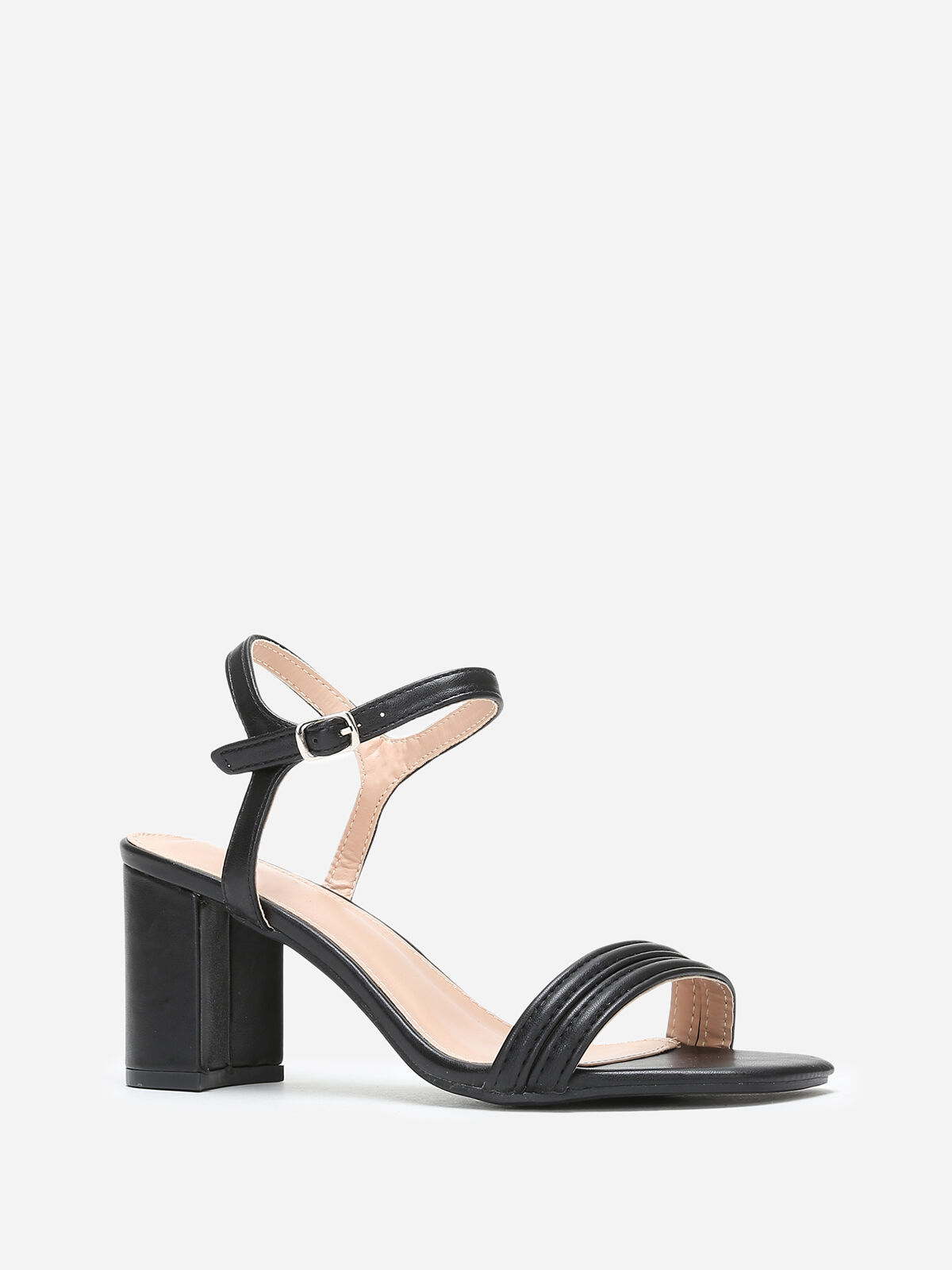Sandales carrées noires à doubles brides fines Noir- Noir