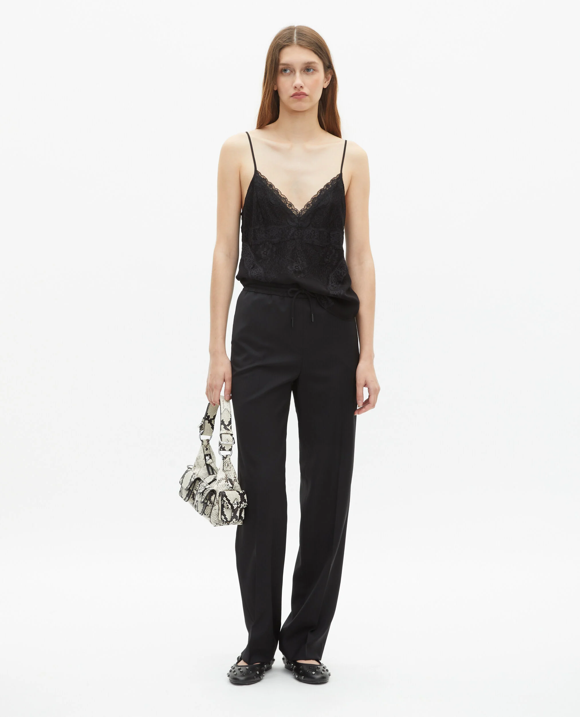 Pantalon droit en laine noir
