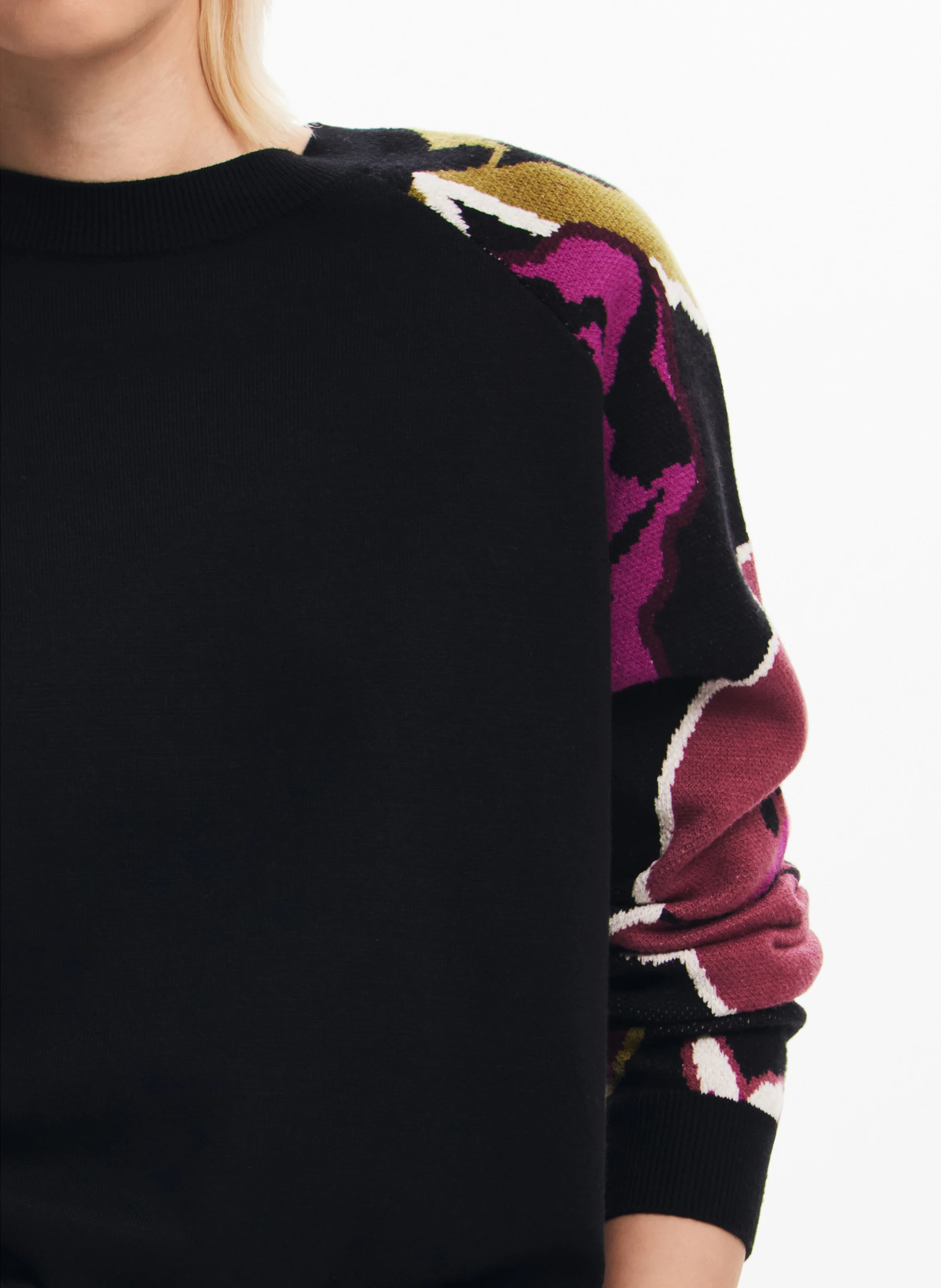 Pull col rond imprimé | Noir
