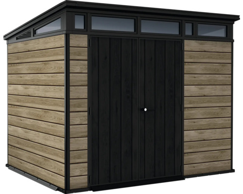 Keter Signature Ashwood Pent 9x7 tuinhuis inclusief vloer, 279 x 218 cm, antraciet/bruin