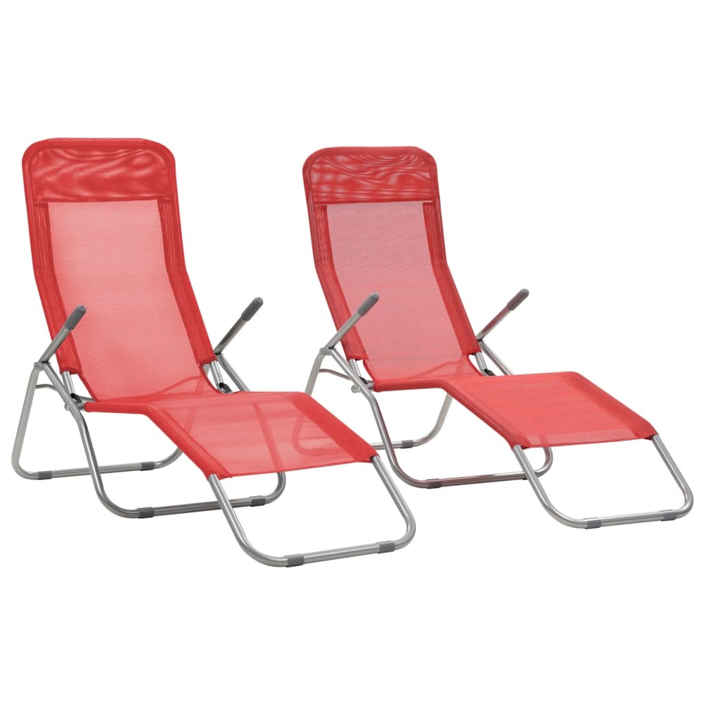 Chaises longues pliables 2 pièces textilène rouge