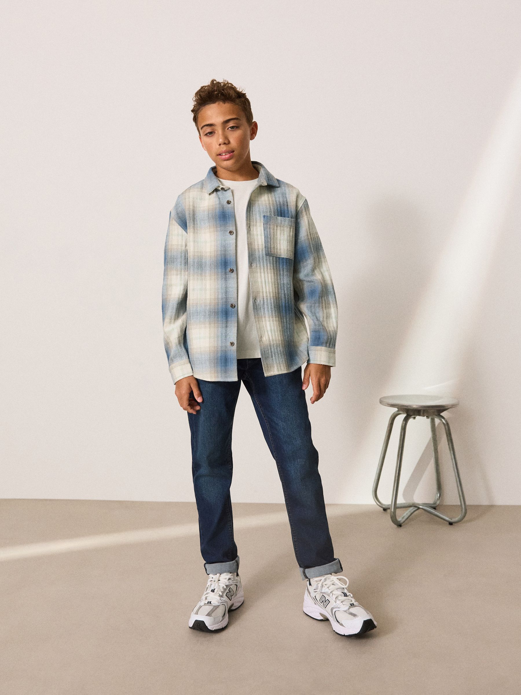Blauw Schaduw - Set van geruit overhemd met lange mouwen en T-shirt 2 stuks (3-16jaar)