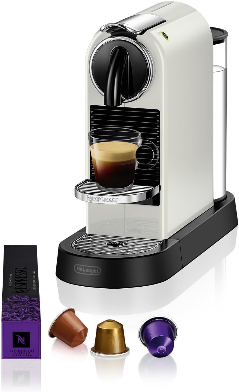 De'Longhi Nespresso CitiZ EN167.W, Machine à Café en Capsules, Machine à Café pour une Tasse, Design Compact, Pression 19 Bar, 2 Tailles de Tasses, Ensemble de Bienvenue Inclus, Blanc