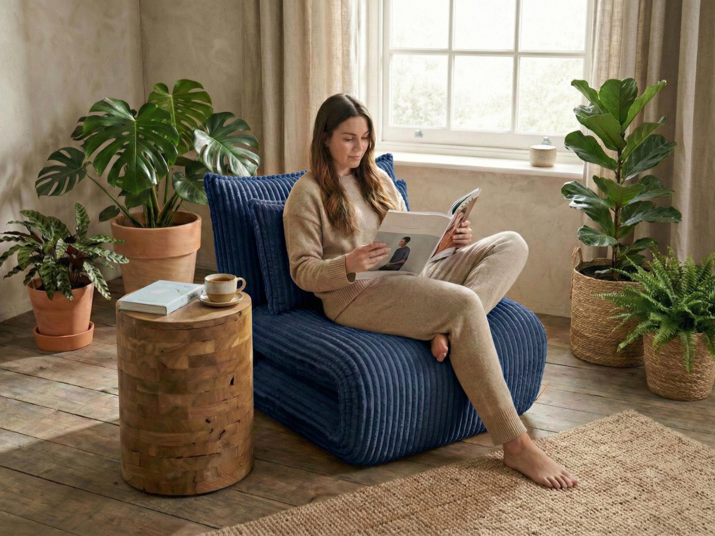 Eenpersoons slaapbank LYSEKIL Corduroy Blauw