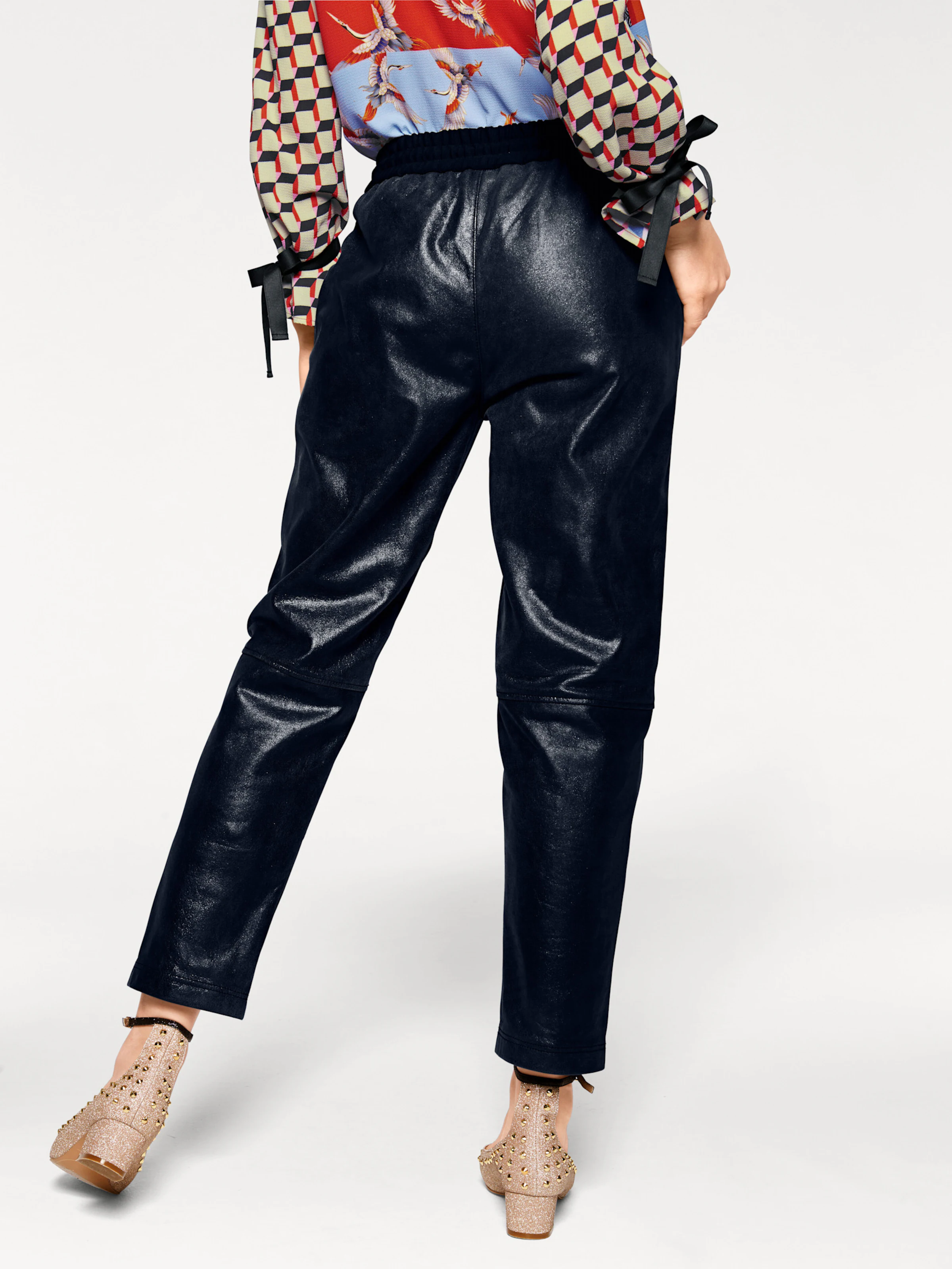 heine Leder-Jogpants in marine