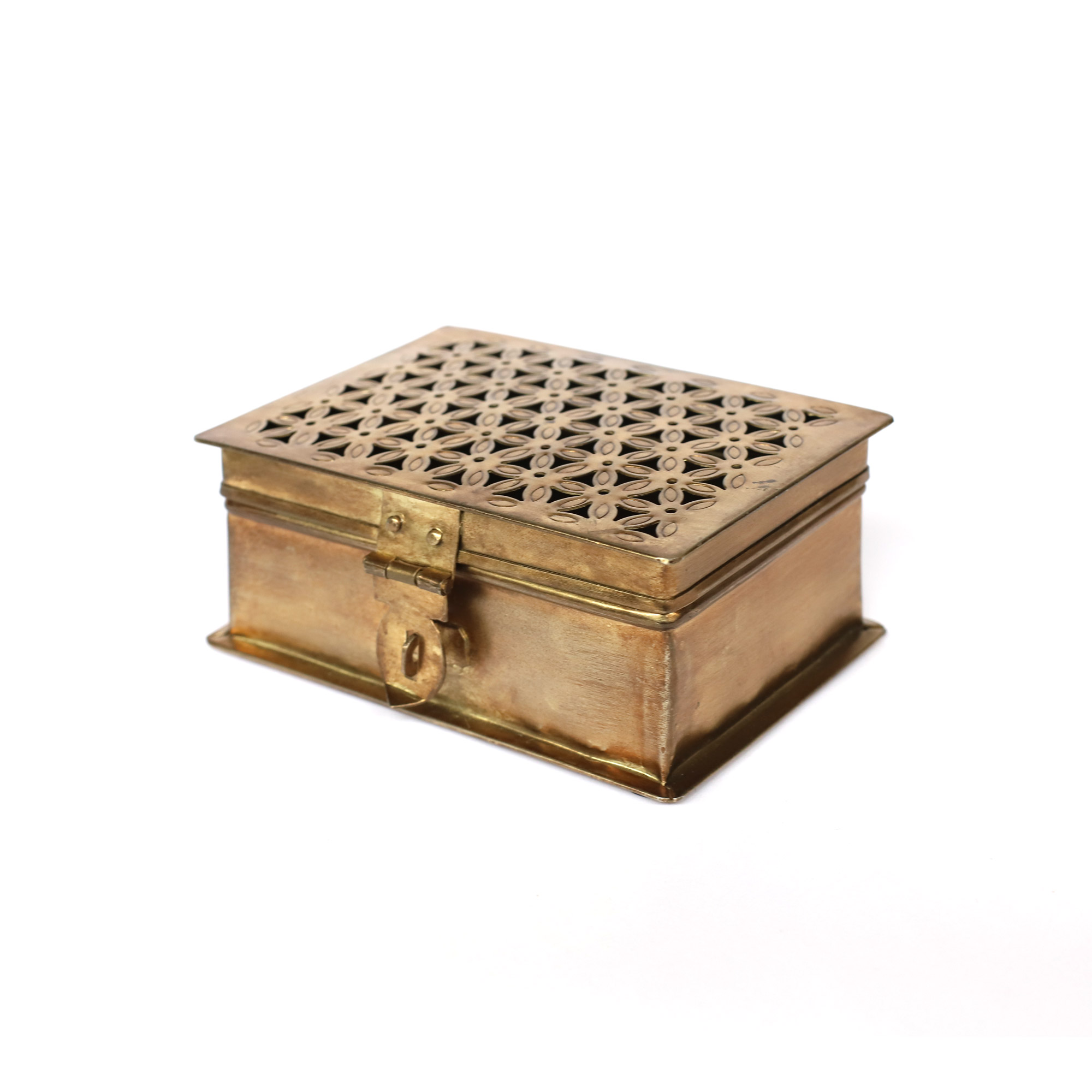 Metall-Schatulle 'Flower', antik gold, B 16 cm, L 11 cm, H 6,5 cm von fischer's lagerhaus