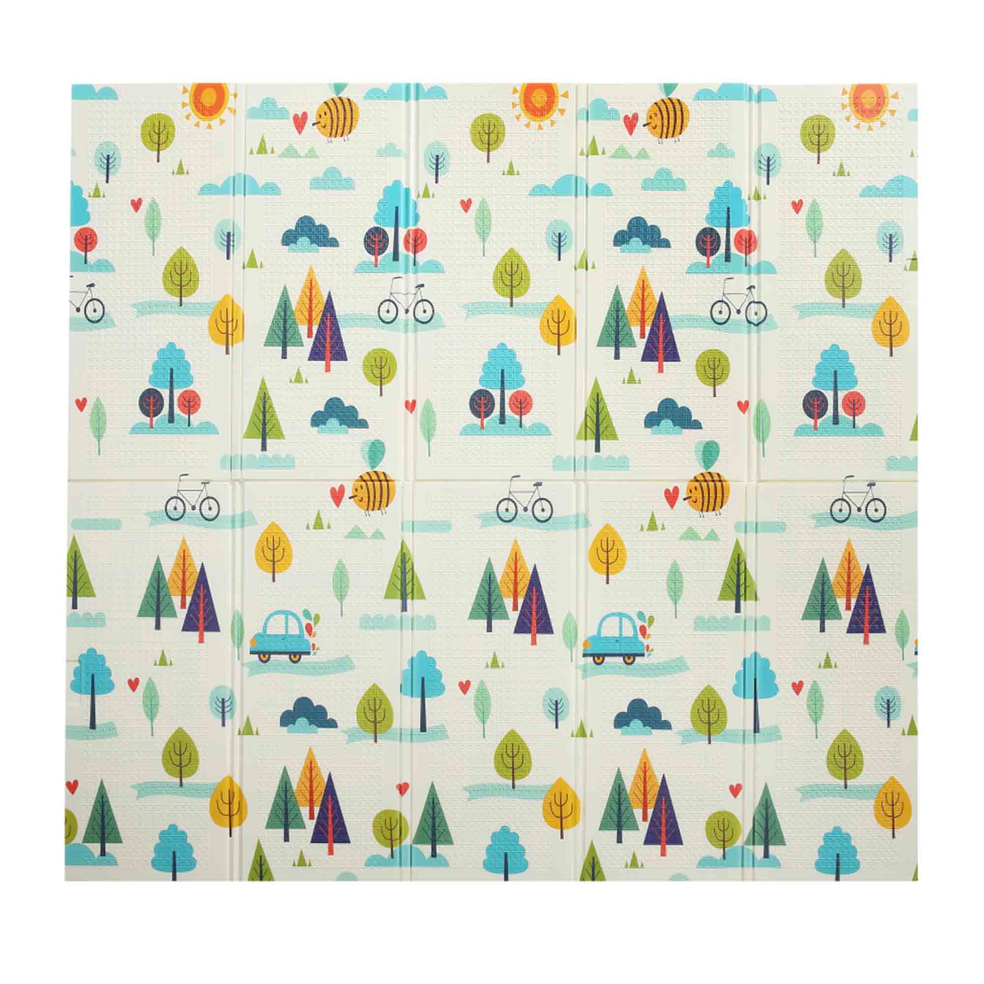 Baby Vivo Spielmatte / Spielteppich für Kinder doppelseitig mit Wald 200 x 180 cm - Bär