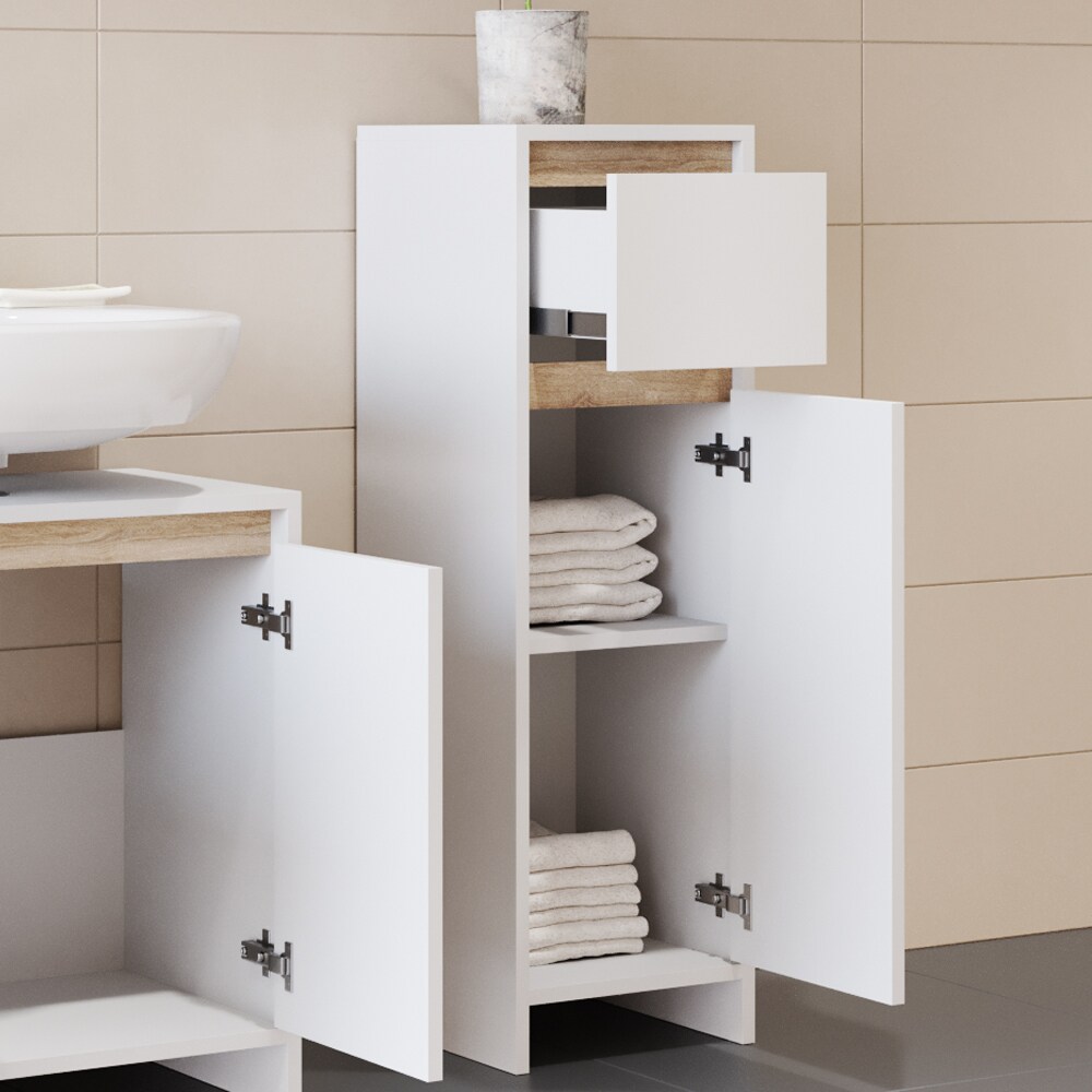 VICCO Badschrank EMMA Weiß Sonoma Eiche - Badezimmerschrank Badregal Midischrank