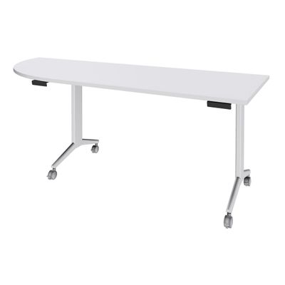 Table de réunion abattantes angle à gauche - L200 x P80 cm - pied blanc - plateau blanc perle
