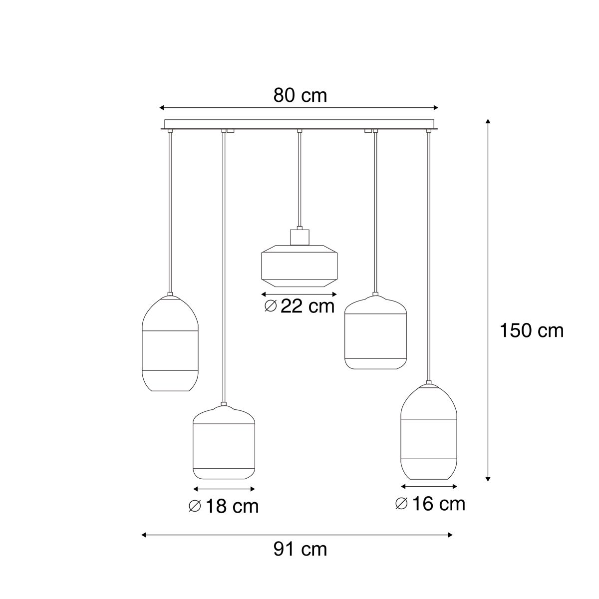 Moderne hanglamp zwart met smoke glas 5-lichts - Sheena