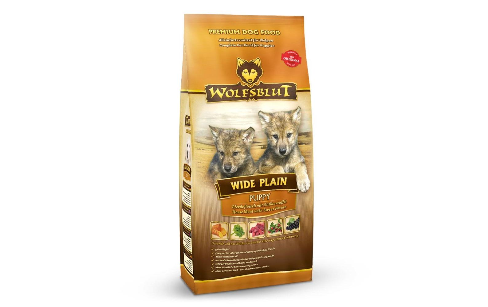 Trockenfutter Dog Wide Plain Puppy, 12.5 kgMit Pferd und Süsskartoffel