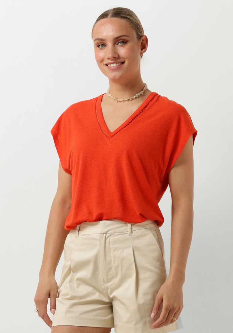 SCOTCH & SODA oranje scotch & soda top v-neck ladder detail loose fit t-shirt