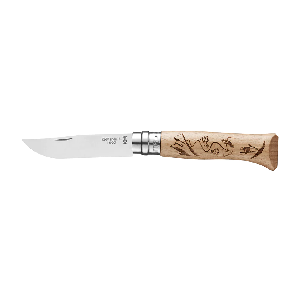 Couteau gravé lame 8.5 cm Sport Ski Opinel