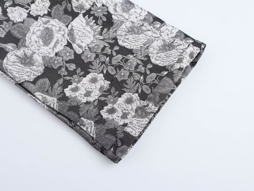 Cumulys - Blouse met lange mouwen en opstaande kraag en bloemenjacquard