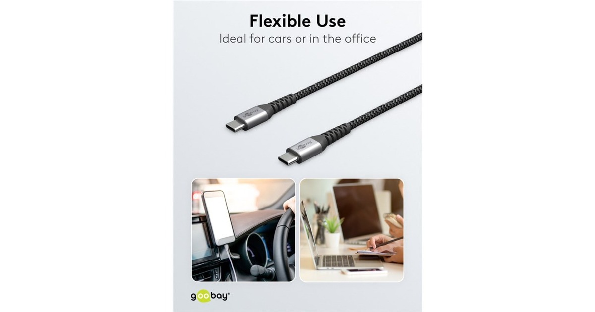 goobayUSB-C snellader Nano (65 W) en USB-C textielkabel  (Zwart, 1 meter)