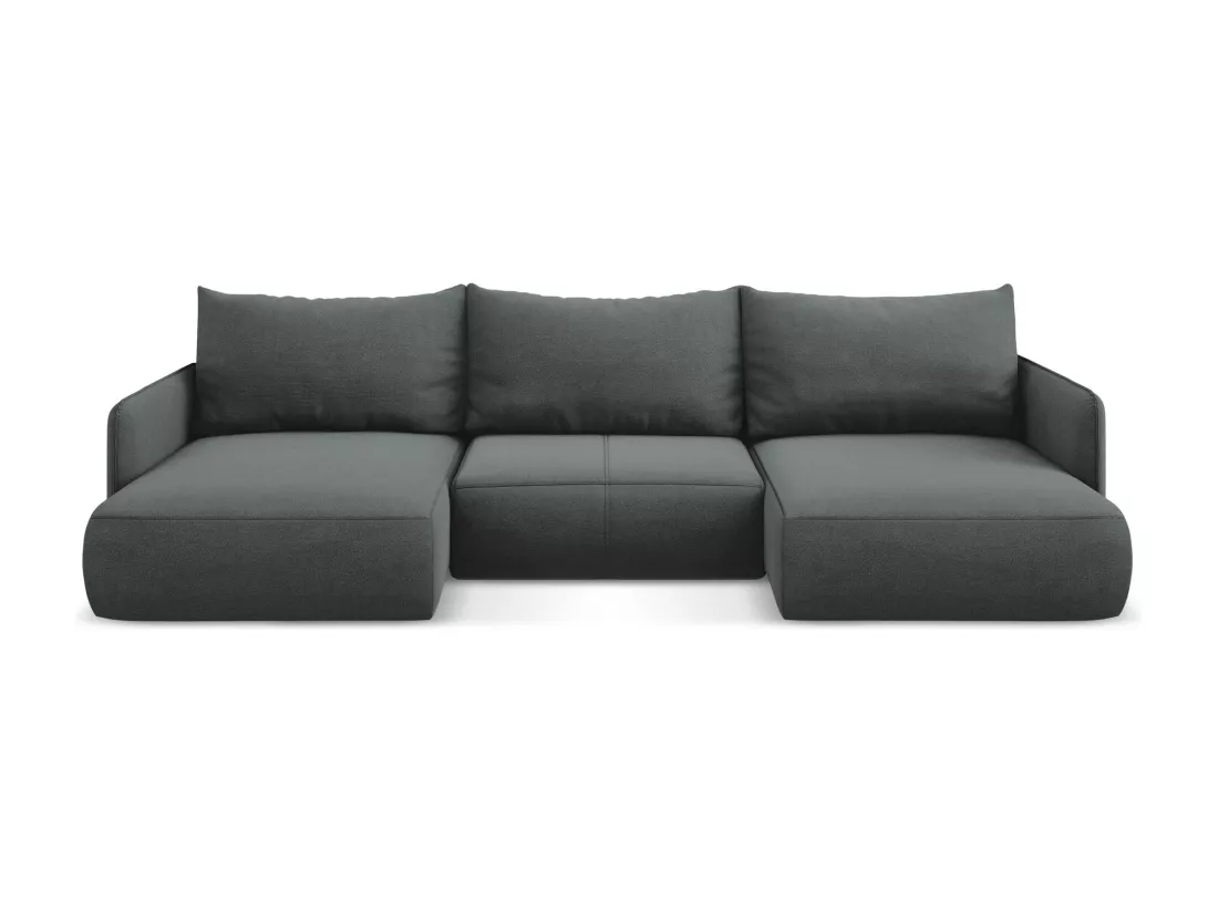 Canapé d'angle panoramique convertible en tissu texturé - gris - NANEA