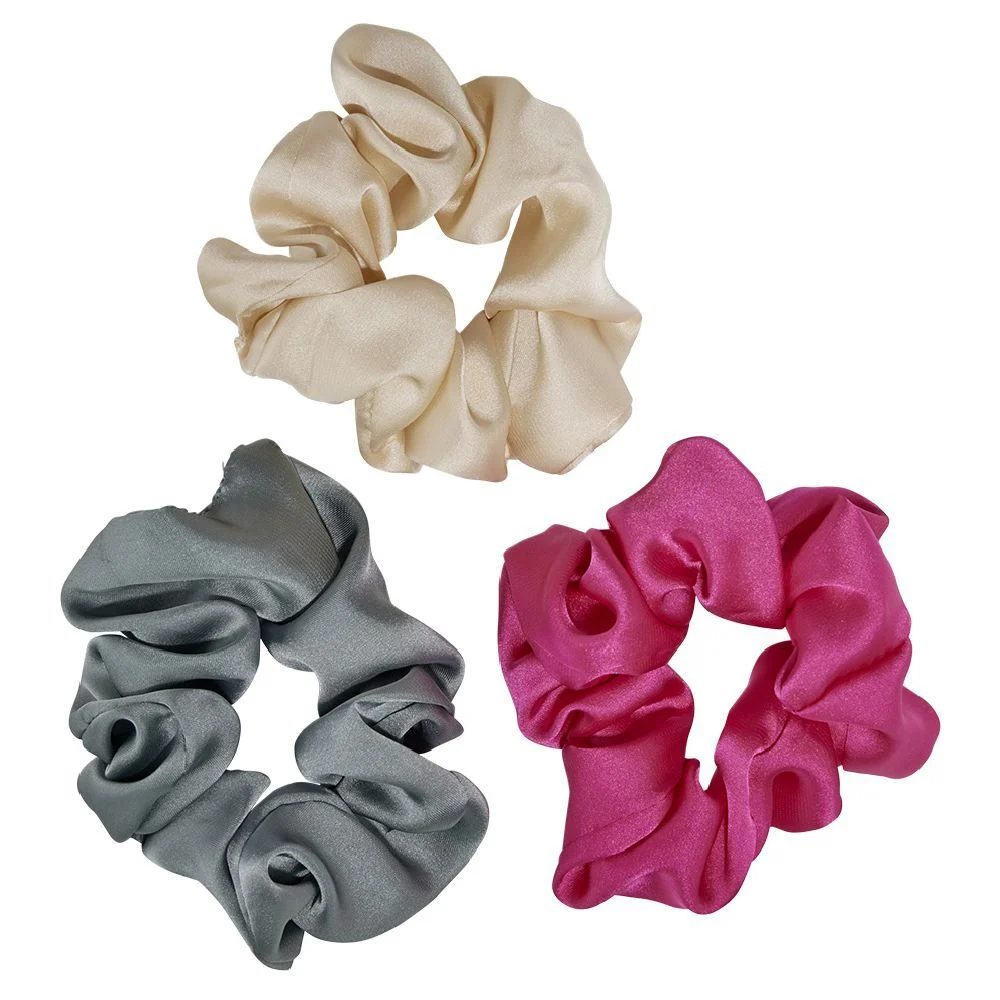 Chouchou satiné ivoire/rose/gris uni Ø10cm x3