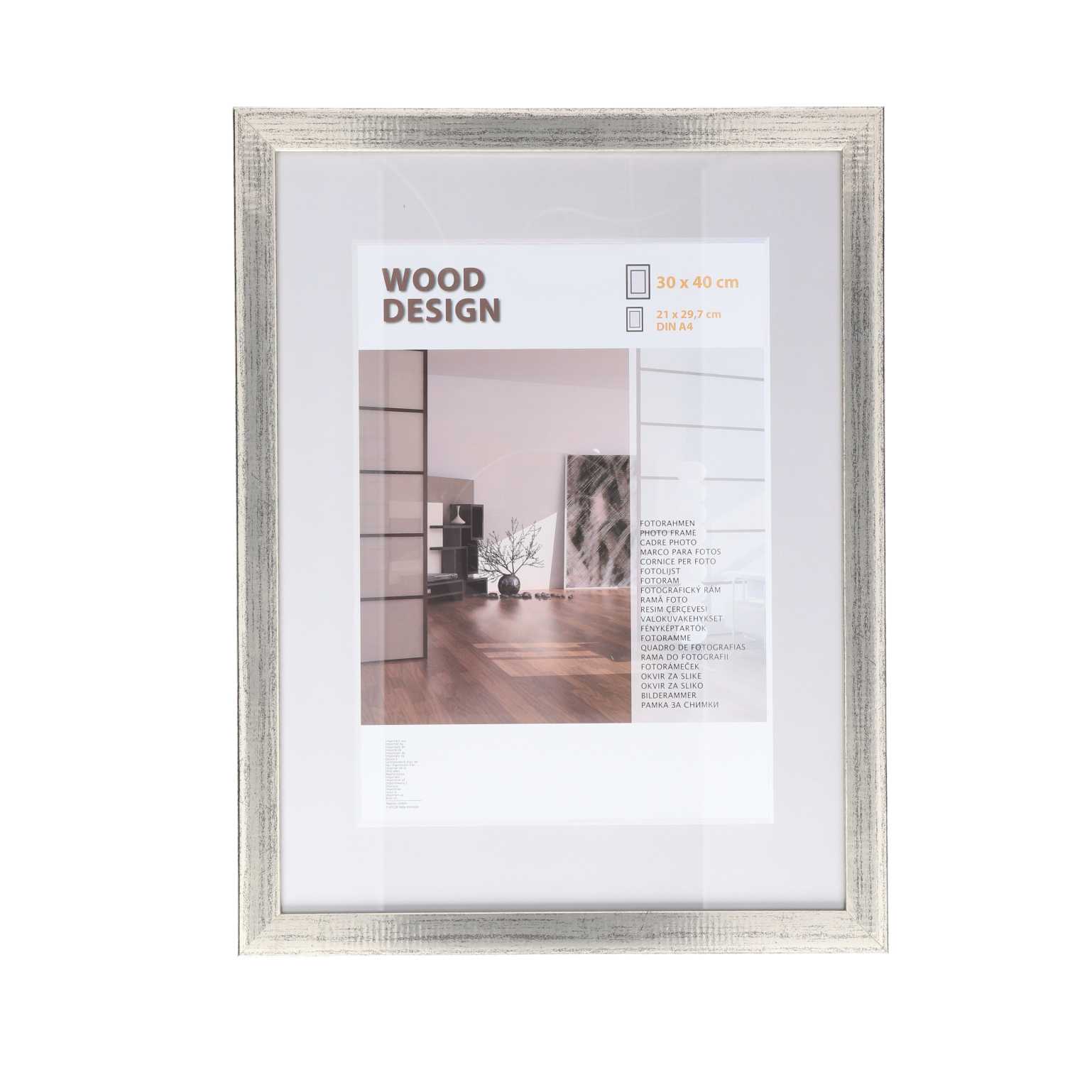 Bilderrahmen Milano aus Holz mit Passepartout 30 x 40 cm / 21 x 29,7 cm 4fach