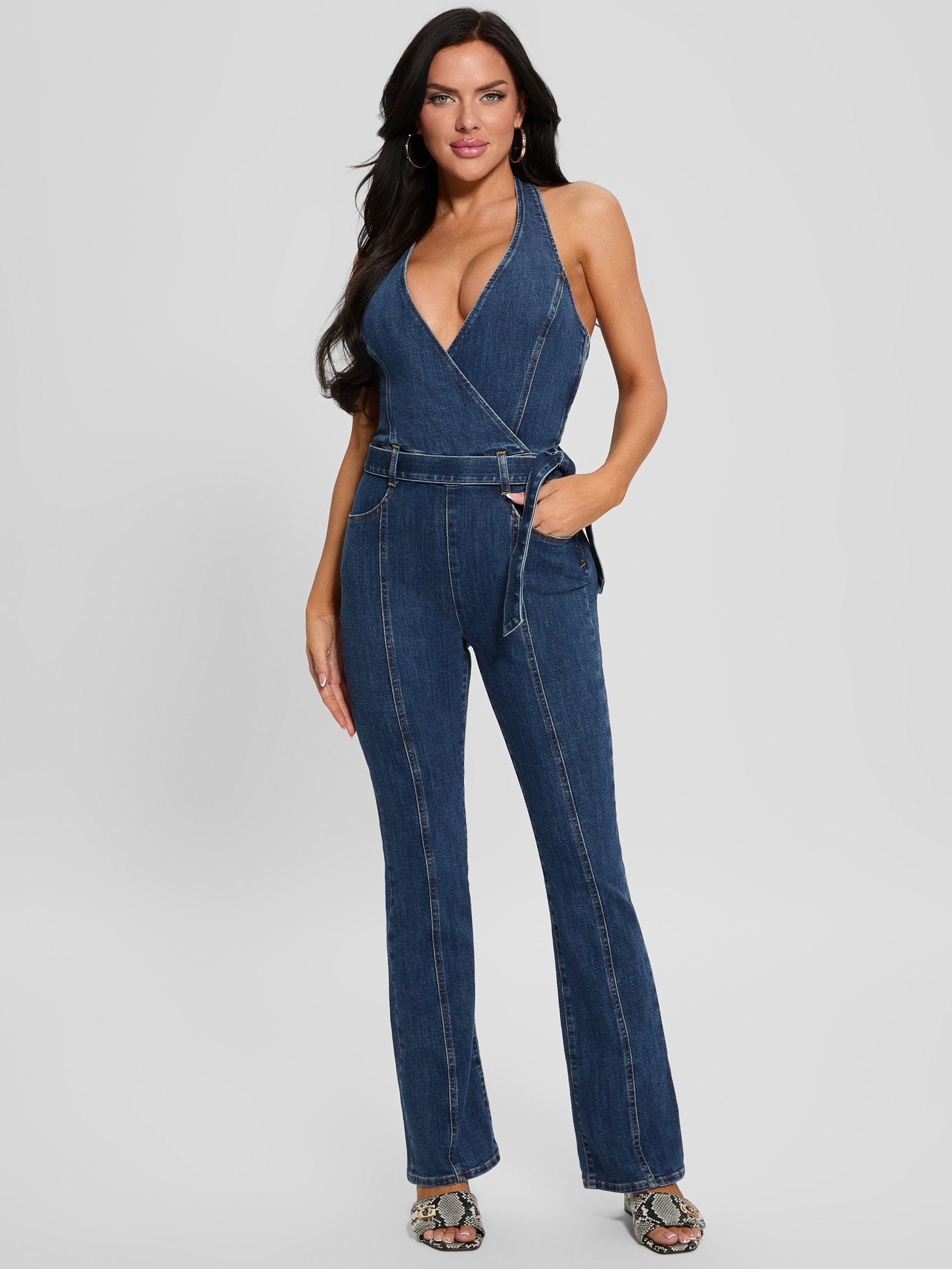 Macacão jeans Eco Claire com decote halter