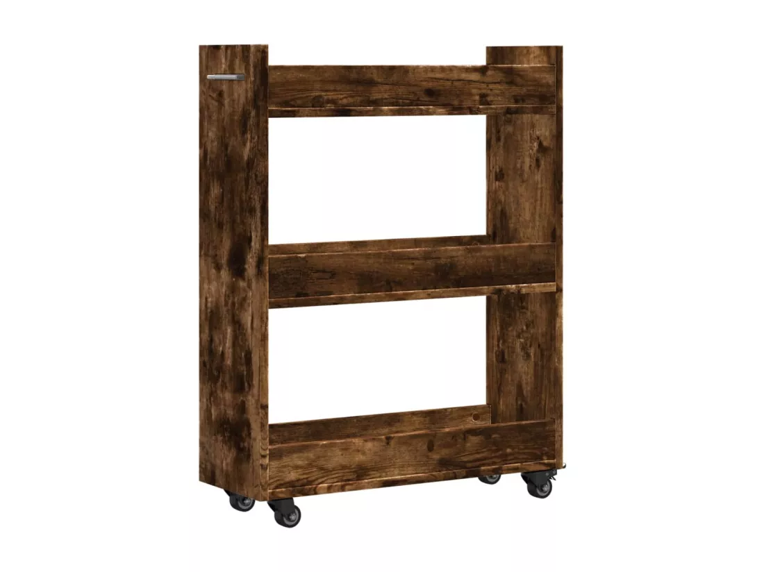 Armoire avec roues chêne fumé 60x22x79 cm bois d'ingénierie