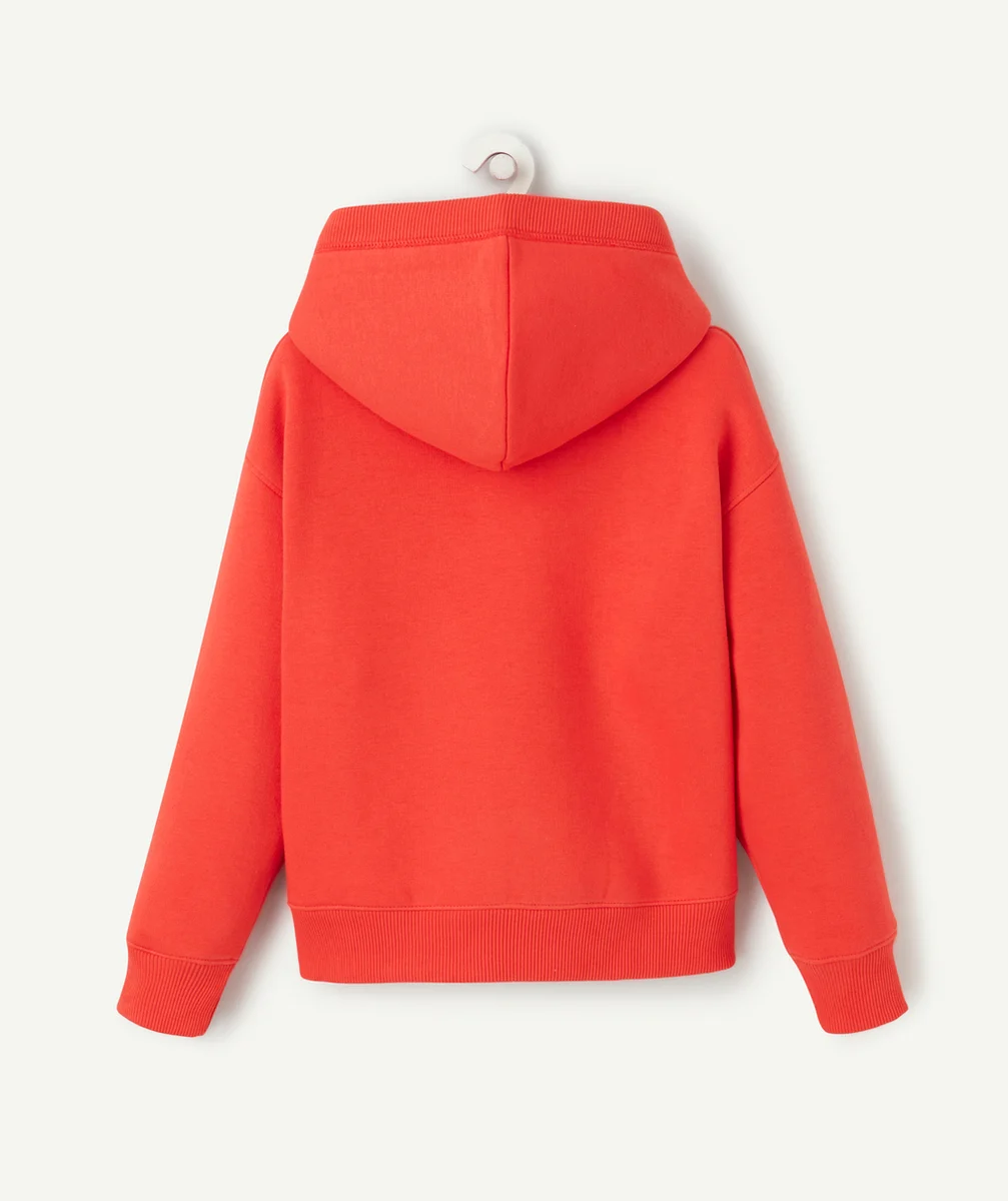 SWEAT À CAPUCHE GARÇON EN FIBRES RECYCLÉES ROUGE AVEC CORDONS